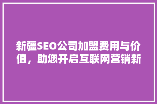 新疆SEO公司加盟费用与价值，助您开启互联网营销新篇章