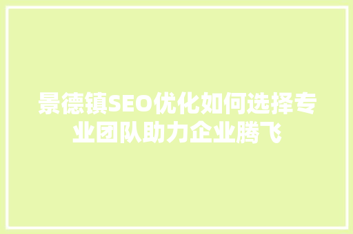 景德镇SEO优化如何选择专业团队助力企业腾飞