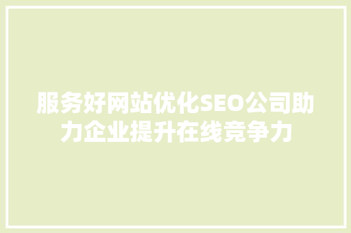 服务好网站优化SEO公司助力企业提升在线竞争力