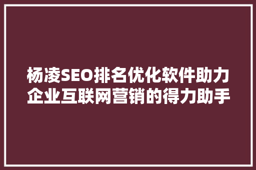 杨凌SEO排名优化软件助力企业互联网营销的得力助手
