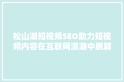 松山湖短视频SEO助力短视频内容在互联网浪潮中脱颖而出