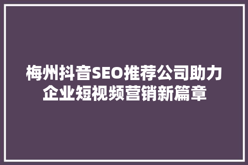 梅州抖音SEO推荐公司助力企业短视频营销新篇章