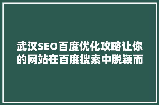 武汉SEO百度优化攻略让你的网站在百度搜索中脱颖而出
