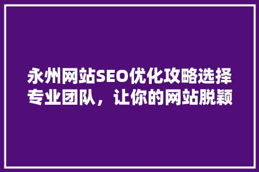 永州网站SEO优化攻略选择专业团队，让你的网站脱颖而出