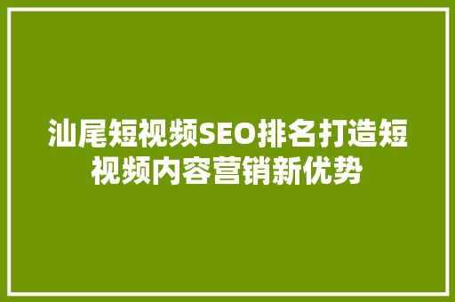 汕尾短视频SEO排名打造短视频内容营销新优势