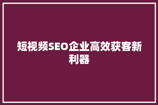 短视频SEO企业高效获客新利器