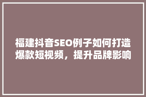 福建抖音SEO例子如何打造爆款短视频，提升品牌影响力