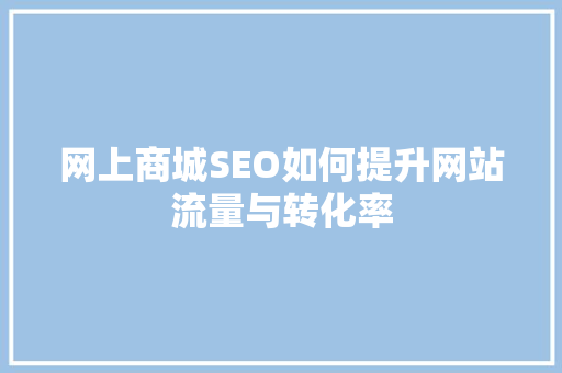 网上商城SEO如何提升网站流量与转化率
