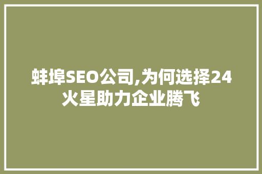 蚌埠SEO公司,为何选择24火星助力企业腾飞
