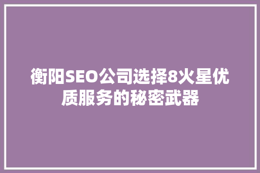 衡阳SEO公司选择8火星优质服务的秘密武器