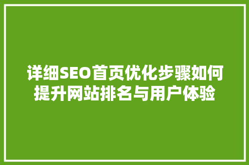 详细SEO首页优化步骤如何提升网站排名与用户体验