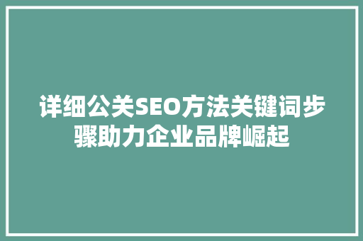 详细公关SEO方法关键词步骤助力企业品牌崛起