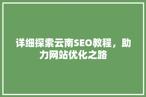 详细探索云南SEO教程，助力网站优化之路