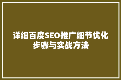 详细百度SEO推广细节优化步骤与实战方法