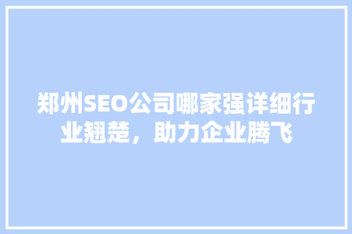 郑州SEO公司哪家强详细行业翘楚，助力企业腾飞