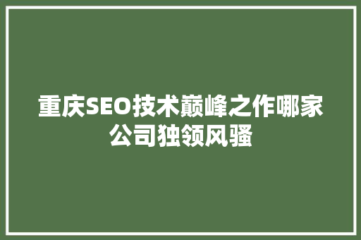 重庆SEO技术巅峰之作哪家公司独领风骚