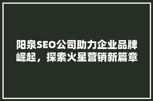 阳泉SEO公司助力企业品牌崛起，探索火星营销新篇章