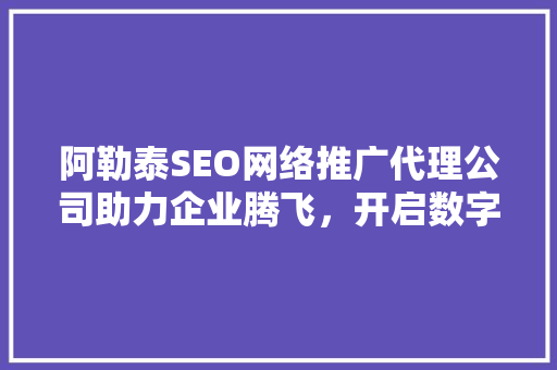 阿勒泰SEO网络推广代理公司助力企业腾飞，开启数字营销新时代