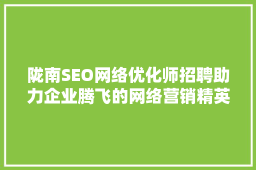 陇南SEO网络优化师招聘助力企业腾飞的网络营销精英