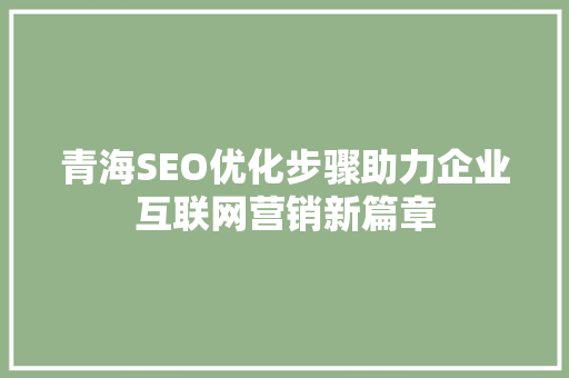 青海SEO优化步骤助力企业互联网营销新篇章