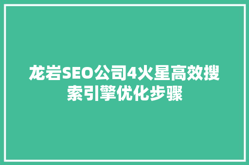 龙岩SEO公司4火星高效搜索引擎优化步骤
