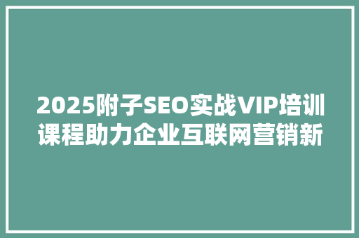 2025附子SEO实战VIP培训课程助力企业互联网营销新突破