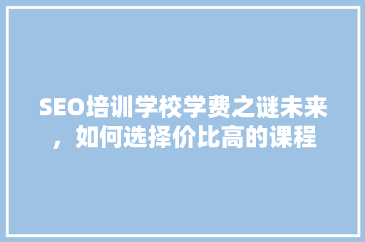 SEO培训学校学费之谜未来，如何选择价比高的课程