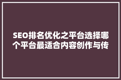SEO排名优化之平台选择哪个平台最适合内容创作与传播