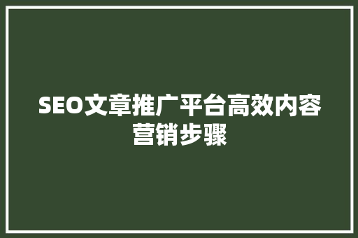 SEO文章推广平台高效内容营销步骤