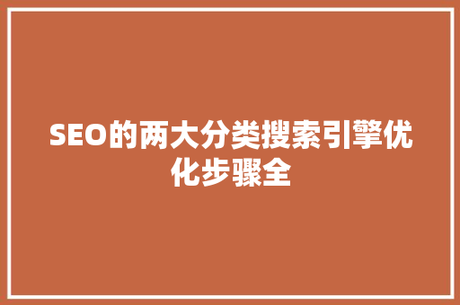 SEO的两大分类搜索引擎优化步骤全