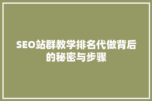 SEO站群教学排名代做背后的秘密与步骤