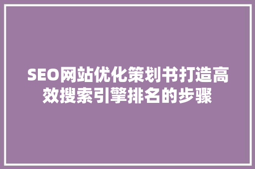 SEO网站优化策划书打造高效搜索引擎排名的步骤