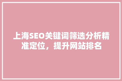 上海SEO关键词筛选分析精准定位，提升网站排名