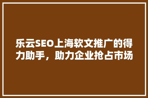 乐云SEO上海软文推广的得力助手，助力企业抢占市场先机