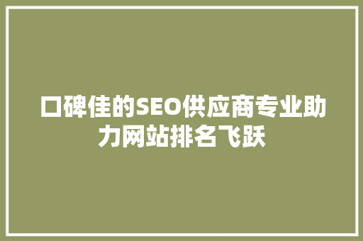 口碑佳的SEO供应商专业助力网站排名飞跃