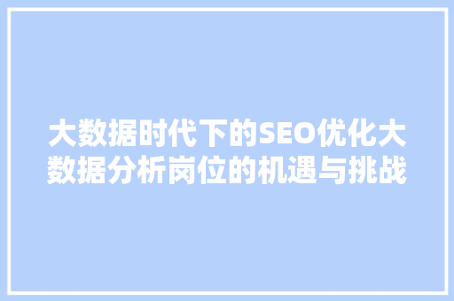 大数据时代下的SEO优化大数据分析岗位的机遇与挑战