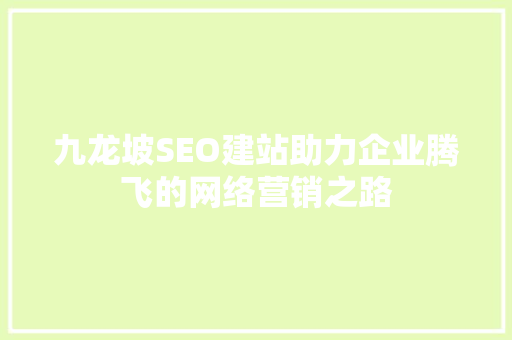 九龙坡SEO建站助力企业腾飞的网络营销之路