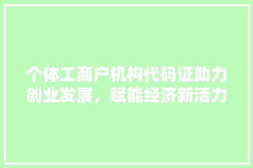 个体工商户机构代码证助力创业发展，赋能经济新活力
