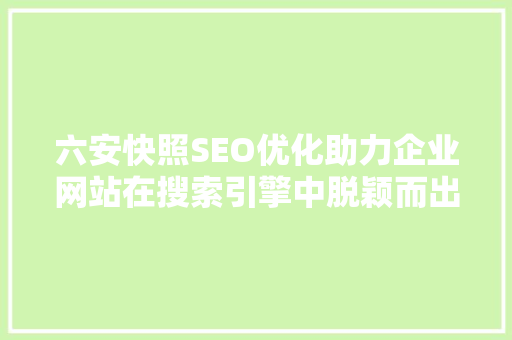 六安快照SEO优化助力企业网站在搜索引擎中脱颖而出