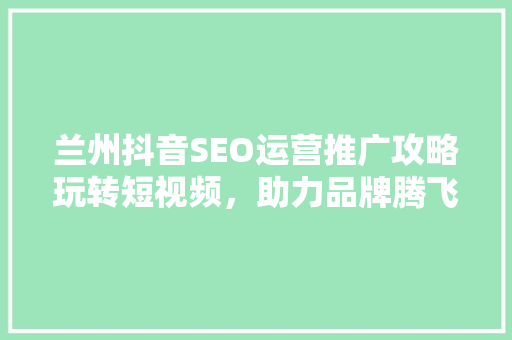 兰州抖音SEO运营推广攻略玩转短视频，助力品牌腾飞