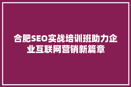 合肥SEO实战培训班助力企业互联网营销新篇章