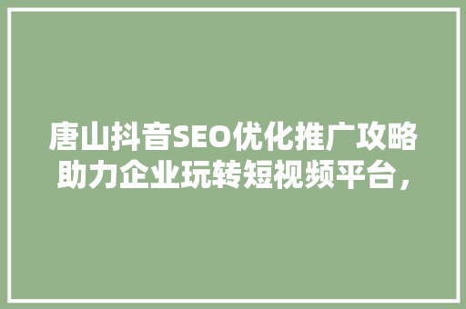 唐山抖音SEO优化推广攻略助力企业玩转短视频平台，实现营销新突破
