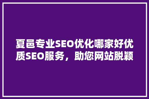 夏邑专业SEO优化哪家好优质SEO服务，助您网站脱颖而出