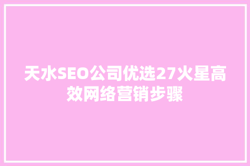 天水SEO公司优选27火星高效网络营销步骤