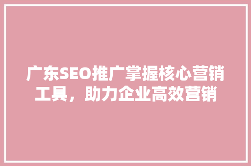 广东SEO推广掌握核心营销工具，助力企业高效营销
