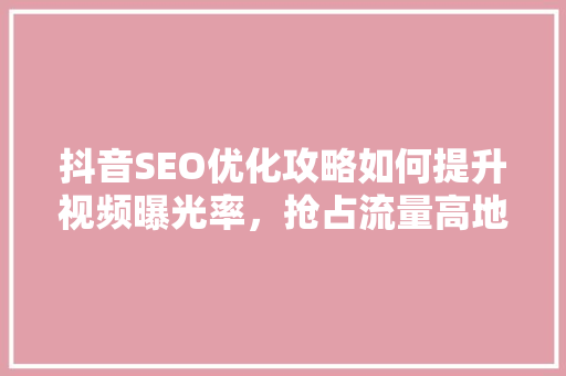 抖音SEO优化攻略如何提升视频曝光率，抢占流量高地