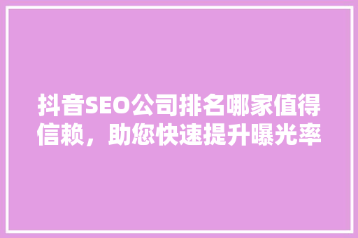 抖音SEO公司排名哪家值得信赖，助您快速提升曝光率