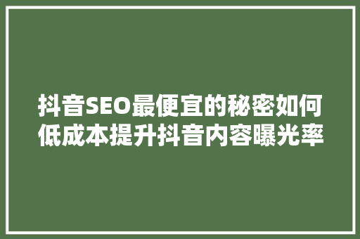 抖音SEO最便宜的秘密如何低成本提升抖音内容曝光率