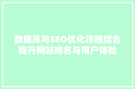 数据库与SEO优化详细结合提升网站排名与用户体验
