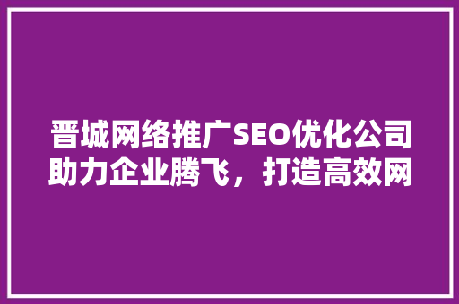 晋城网络推广SEO优化公司助力企业腾飞，打造高效网络营销步骤